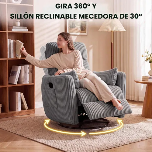 Vista 3 de Flamaker Silla reclinable giratoria, silla mecedora para cuarto de bebé Gris