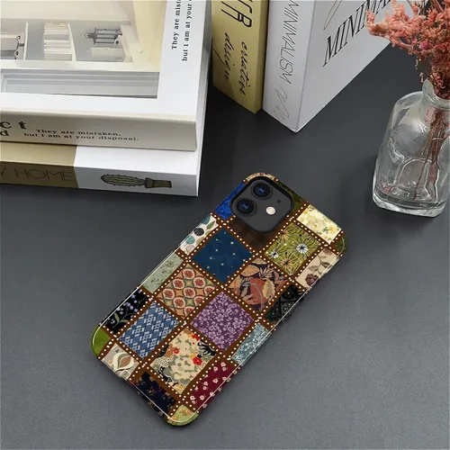 Vista 5 de Funda para iPhone 11, resistente híbrida 2 en 1, protección completa contra golpes con acabado brillante, diseño de collage de tela a cuadros