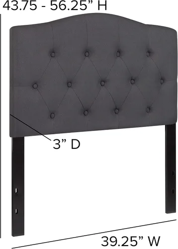 Vista 2 de BizChair Cabecero tapizado capitoné tamaño individual en tela gris oscuro