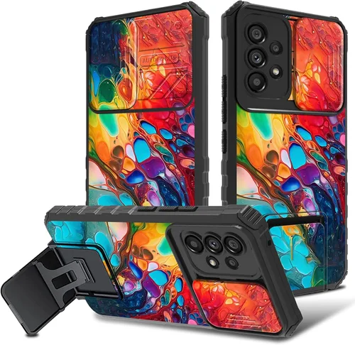 Vista 17 de Funda para Samsung Galaxy A53 5G con funda para cámara y soporte de soporte, resistente, a prueba de golpes, TPU funda protectora para Samsung Flor