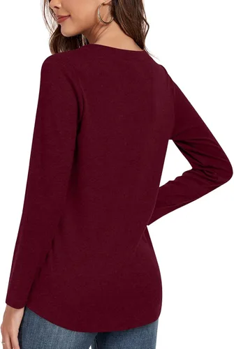 Vista 3 de Anyhold Blusa de manga larga para mujer, cuello en V, casual, plisada, básica