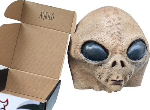 Vista 7 de AQKILO Máscara de alienígena de látex biológico extraterrestre de cabeza completa, máscaras realistas para Halloween, carnaval, fiesta de disfraces