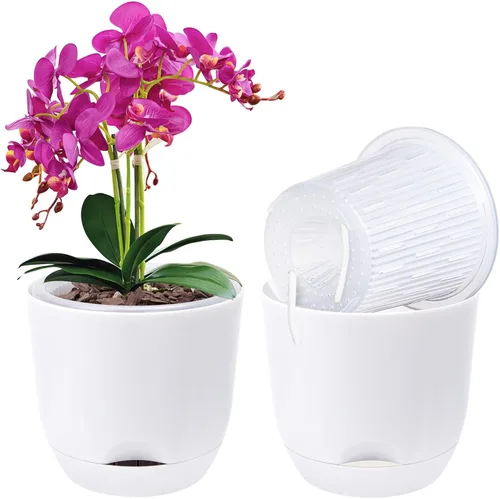 Vista 20 de QCQHDU 2 Pack 5.7 Inch Orchid Pots with Holes for Repotting, Double-Layer and Self Watering Orchid Pot with Good Air Circulation Verde
