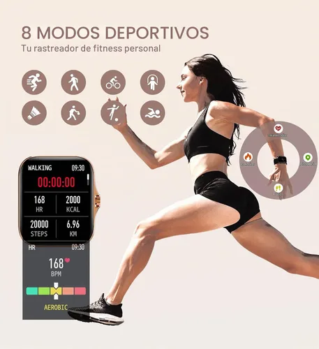 Vista 4 de Reloj inteligente para mujer (recepción de llamadas/marcación), reloj inteligente impermeable para teléfonos Android iOS de 1.7 pulgadas, pantalla