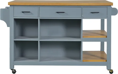 Vista 6 de LUMISOL 52" Kitchen Cart with Rubber Wood Top & Pull-Out Pantry, Blue Gray