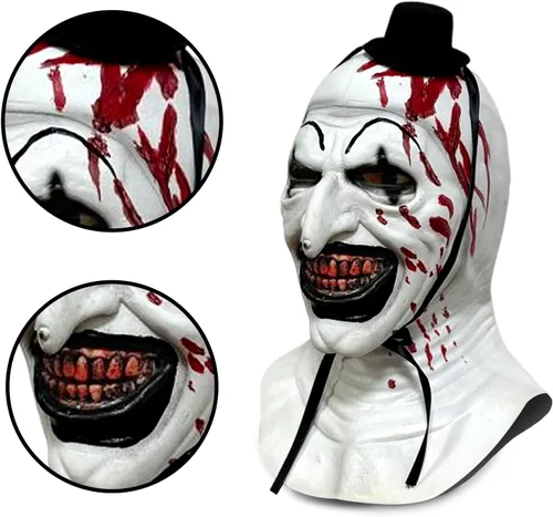 Vista 5 de Terrifier Art the Clown Mask Scary Bloody Halloween Cosplay Mask Killer Joker Masquerade Costume Props para adultos