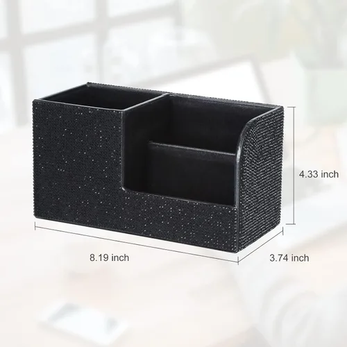 Vista 2 de Portalápices de escritorio con diamantes de imitación pegados, caja de almacenamiento de papelería, organizador multifuncional para bolígrafos