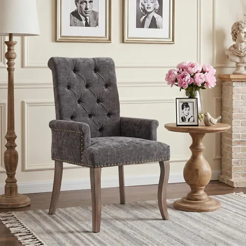 Vista 18 de Accent Dining Chair with Arms,Chenille High Back Kitchen Armchairs,Beige Beige1