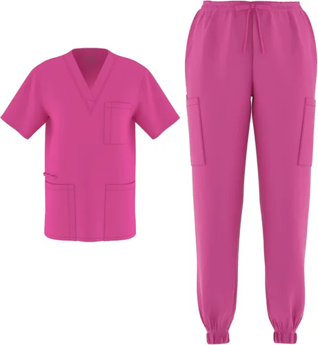 Vista 20 de Conjunto de 2 piezas unisex para hombre y mujer, para enfermería, elástico, flexible, con cuello en V Negro