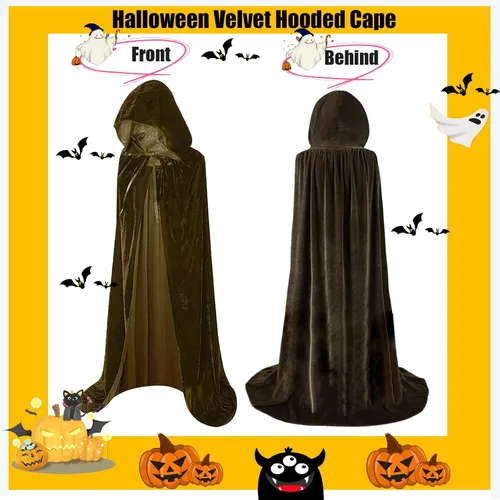 Vista 2 de Hooded Cloak Long Velvet Cape for Christmas Halloween Cloak Costumes Hooded Cape Masquerade Dress Up