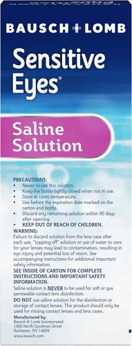 Vista 5 de Bausch + Lomb Solución salina para ojos sensibles, enjuague diario suave para lentes de contacto suaves y permeables a los gases, con potasio, 12
