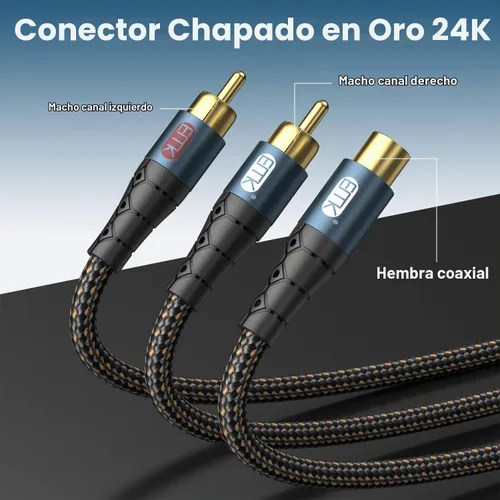 Vista 2 de EMK Cable de extensión RCA Splitter 2 macho a hembra, doble blindaje chapado en oro, de nailon trenzado, divisor RCA de 1 hembra a 2 macho