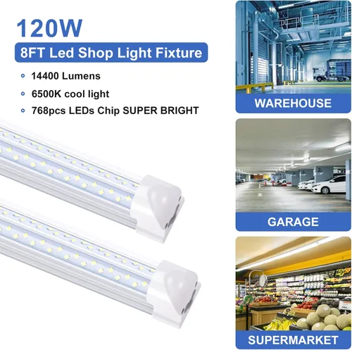 Vista 2 de Lámpara LED de tienda de 8 pies, 120 W, 14400 lúmenes, 6500 K, blanco frío, T8 V, tubo de luz LED integrado con 4 filas de luz para puerta