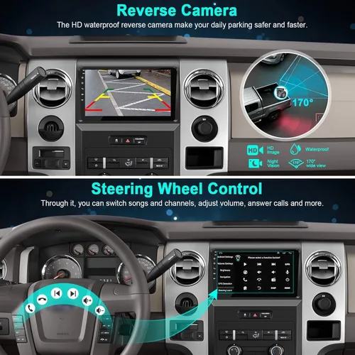 Vista 4 de Para Ford F150 2009-2014 4G+64G Radio de coche de 8 núcleos, pantalla táctil IPS de 9 pulgadas estéreo para coche con Carplay inalámbrico/Android
