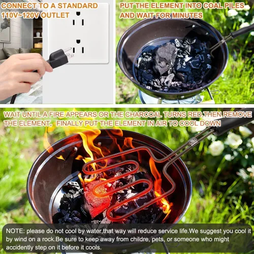 Vista 6 de Arrancador de carbón eléctrico de 800 W, parrilla de barbacoa superior, chimenea, encendedor de carbón, briquetas de encendido, encendedor