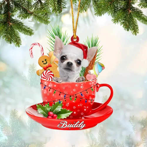 Vista 86 de Alaskan Malamute - Adorno de tetera de perro sentado en una tetera de Navidad, adorno de Navidad con nombre personalizado, adorno de automóvil