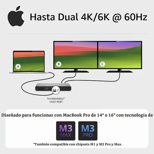 Vista 5 de Kensington SD5780T Thunderbolt 4 Estación de acoplamiento dual 4K con entrega de energía de hasta 100 W y lector de tarjetas SD, puertos HDMI