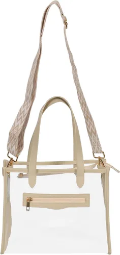 Vista 4 de Bolsa transparente para mujer, bolsa gruesa de PVC transparente, bolsa de estadio transparente con correa de guitarra