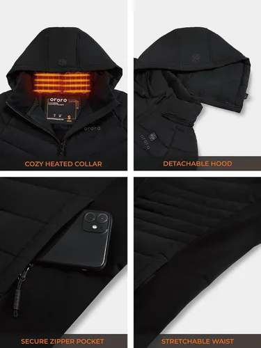 Vista 5 de ORORO Chaqueta térmica para mujer con batería, abrigo ligero con calefacción de plumón con relleno de 800