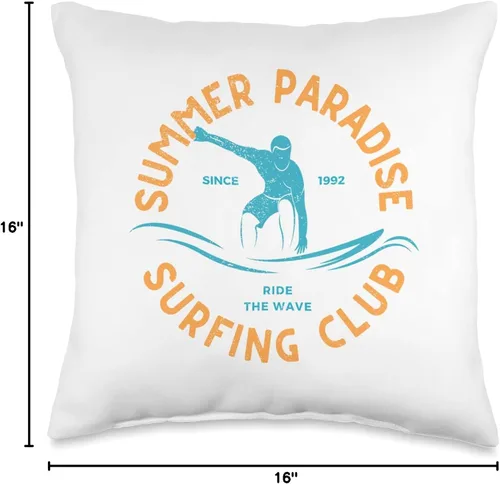 Vista 4 de High Tide Threads Summer Paradise Club - Almohada de surf, 16 x 16 pulgadas, multicolor