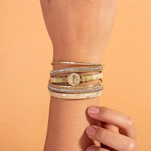 Vista 2 de Pulseras bohemias de cuero con cierre magnético para mujer, Cuero sintético