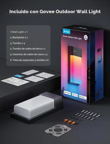 Vista 8 de Luz de pared exterior Govee, luces de porche RGBIC inteligentes de 1500LM al aire libre con 45 modos de escena, impermeables IP65 para decoración