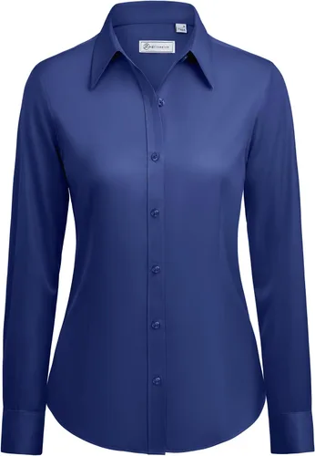 Vista 17 de siliteelon Camisas con botones para mujer: camisa de vestir de manga larga sin arrugas, ajuste clásico, con cuello, color sólido, formal