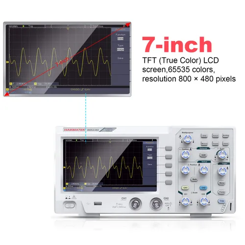 Vista 4 de HANMATEK DOS1102 - Osciloscopio digital con 110 MHz de ancho de banda, 2 canales y pantalla de 7 pulgadas / 18 cm, pantalla TFT-LCD, kit