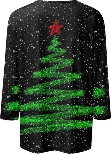 Vista 2 de Funny Christmas Shirts, Women's Fashion T-Shirt Round Neck Casual 34 Sleeve Tops Daily Casual Christmas Print Top
