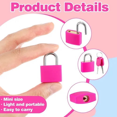Vista 3 de 24 cerraduras pequeñas multicolor para equipaje con llaves, mini cerradura de casillero, cerraduras de metal para maleta, candado con llave de cobre