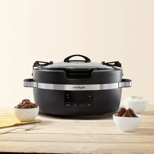 Vista 7 de Crock-Pot Thermoshield - Olla de cocción lenta con asas de fácil transporte, olla de cocción lenta manual de 6 cuartos de galón, color negro