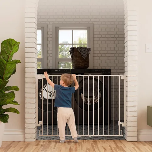 Vista 32 de Cumbor 29.2–43" Puerta de bebé para escaleras, de montaje en pared (se requiere taladrar), puerta para perros expandible sin barra inferior, puerta