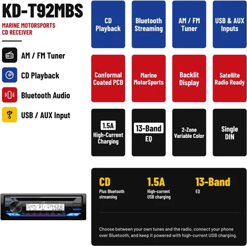 Vista 7 de Conjunto de receptor de reproductor de CD Bluetooth de audio DIN en el salpicadero con 4 altavoces estéreo negros de 2 vías Enrock de 6.5 pulgadas +