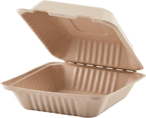 Vista 5 de KARAT EARTH Clamshell - Recipientes de alimentos para llevar (9 x 9 pulgadas, 200 unidades) Contenedores compostables para llevar, bagazo natural