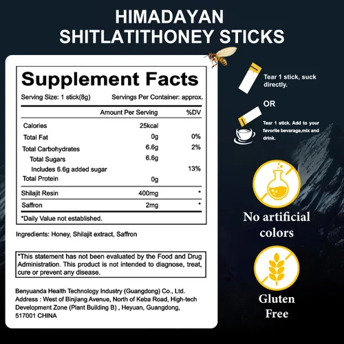 Vista 3 de Palitos de miel Shilajit, shilajit puro del Himalaya y miel orgánica y azafrán (30 varillas), más de 85 minerales, 3 ingredientes naturales