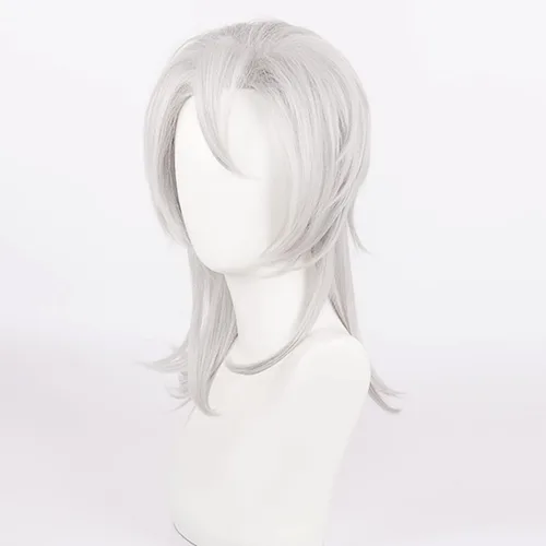 Vista 2 de XiongXiongLe Peluca de Halloween, cosplay, anime Demon Slayer Uzui Tengen, peluca media corta de color blanco plateado para hombre, pelucas