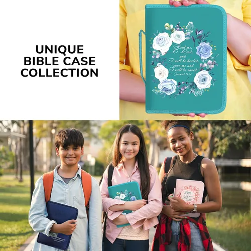 Vista 5 de DEHITE Funda para la Biblia para mujer, bolsas de transporte de la Biblia, tamaños medianos y grandes, ranuras para bolígrafos, tela de primera