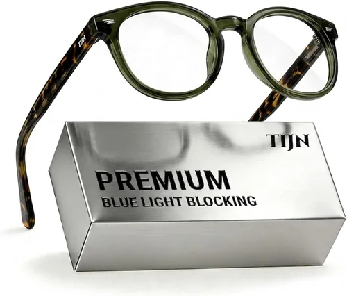 Vista 15 de TIJN Gafas de bloqueo de luz azul para hombres y mujeres, gafas de montura redonda gruesa vintage