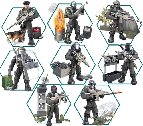 Vista 3 de MEIEST SWAT - Juego de 8 figuras de acción de policía urbana con múltiples accesorios de armas militares, juego de recuerdos de fiesta
