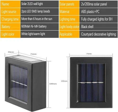 Vista 4 de 2 luces LED solares de pared arriba y abajo iluminan al aire libre sensor de luz solar lámpara IP65 impermeable moderno estilo nórdico decoración