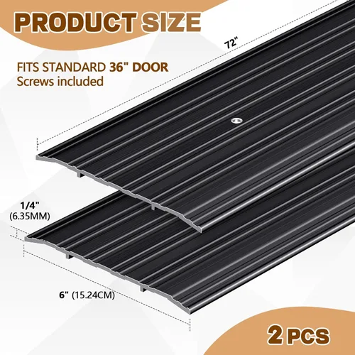 Vista 2 de Tandefio 2 unids 6" X 1/4" X 72" aluminio umbral de sillín de puerta, negro