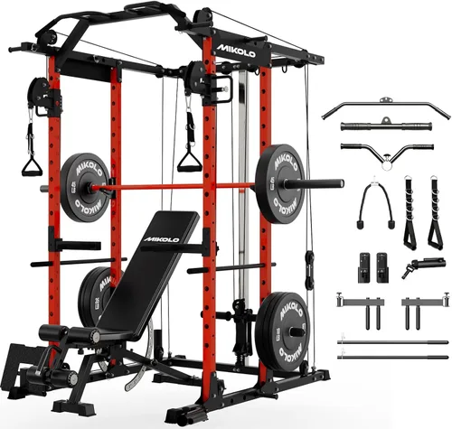 Vista 14 de Mikolo Jaula de Potencia, Rack de Potencia con Sistema de Cruce de Cables, 1500LBS Rack para Sentadillas con Sistema de Jalón LAT, Jaula de Negro