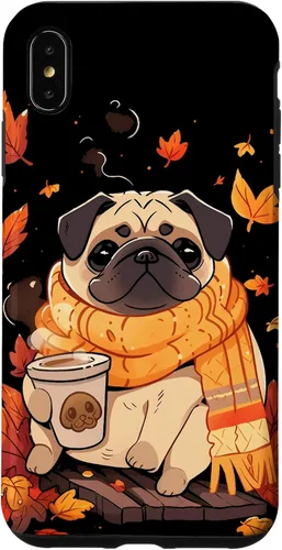 Vista 11 de Pug - Carcasa Kawaii para iPhone 17, diseño de hojas de otoño y calabaza