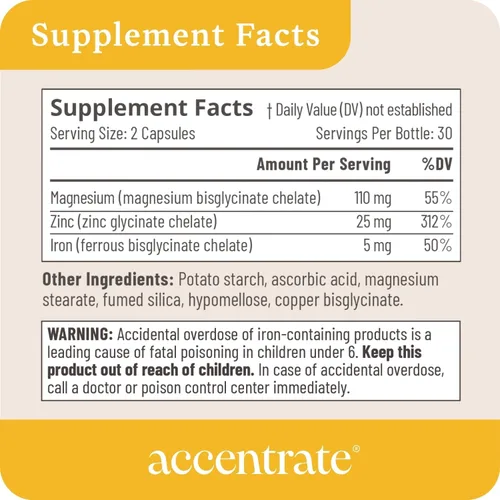 Vista 5 de Accentrate Minerales – Suplemento de magnesio para niños – Hierro quelado de magnesio y zinc (Mg Zn Fe) – Suplemento mineral de bienestar mental