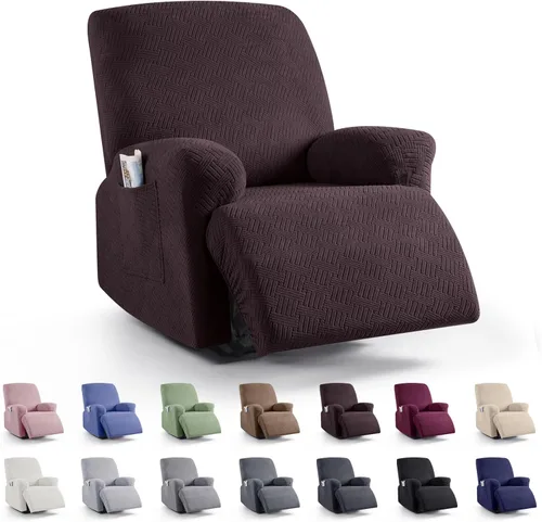 Vista 40 de KinCam Fundas para Reclinables, Fundas Elásticas para Sillas Reclinables, Fundas para Sofá Reclinable con Rayas Jacquard, Fundas Protectoras de Negro