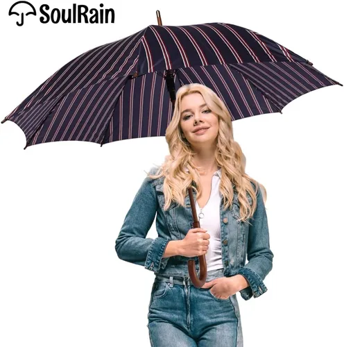 Vista 3 de SoulRain Paraguas clásico con mango de madera de 48 pulgadas, apertura automática, resistente al viento, transparente, irrompible, paraguas
