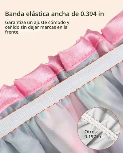 Vista 4 de mikimini Gorro de ducha grande para mujer, de pelo largo, con encaje rosa
