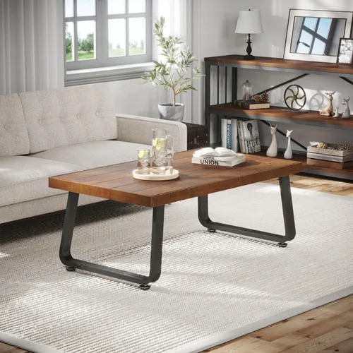 Vista 7 de IBF Mesa de centro rústica, mesa de té de madera maciza industrial, mesa de centro de madera real, mesa de café rectangular moderna y minimalista
