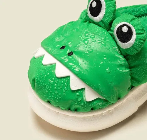 Vista 4 de Lindas pantuflas de cocodrilo para niños, cálidas, sin cordones, para invierno, interiores, exteriores, para niños, niñas, zapatos antideslizantes