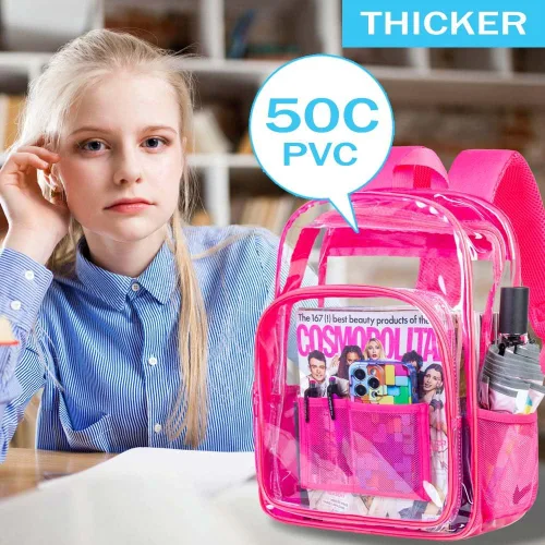 Vista 2 de AGSDON Mochila transparente, resistente bolsa transparente para libros, mochilas de PVC transparente para mujeres y hombres